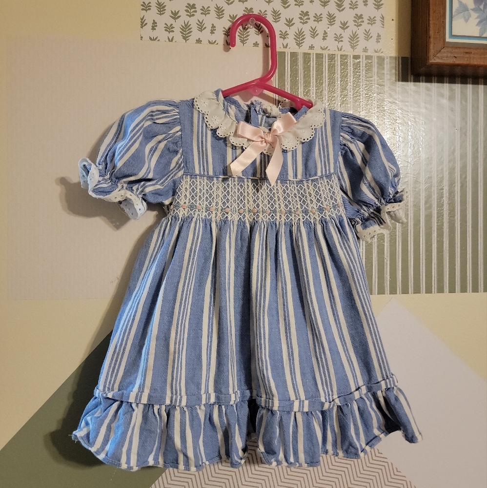 Vintage | Blue Pinstripe Lace Dress - Picture 1 of 3